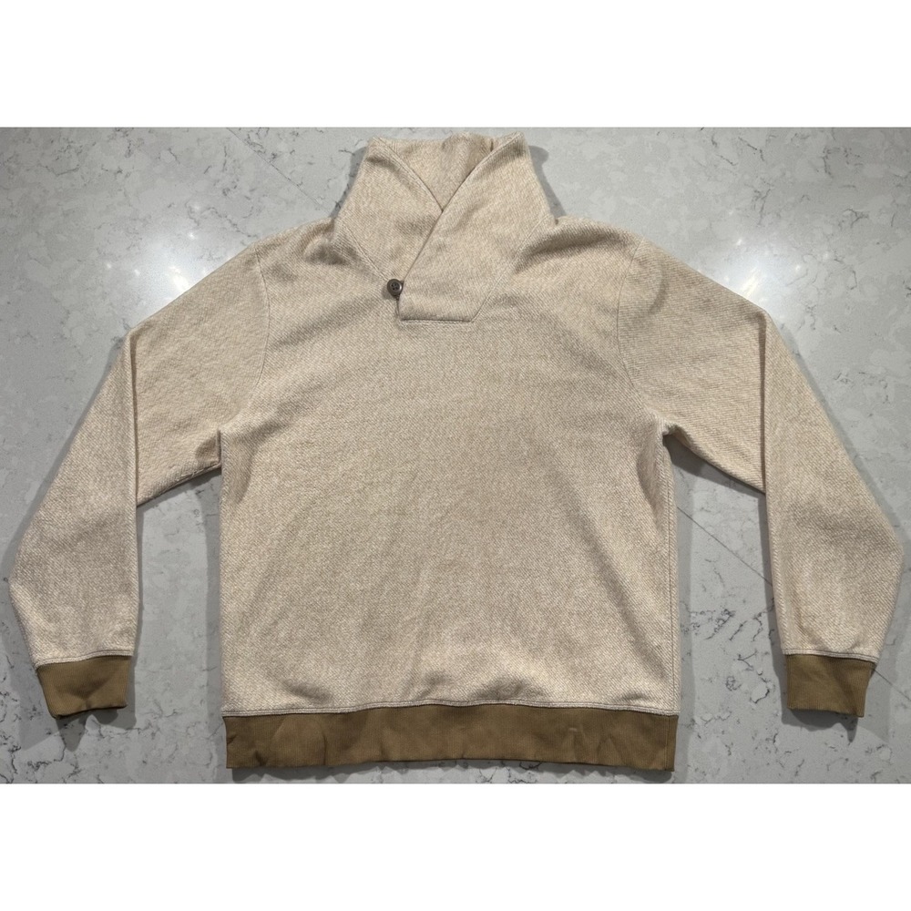 L.L.‎ Bean Heritage Soft Cotton Fisherman Sweater Mens Large Beige Button Mock